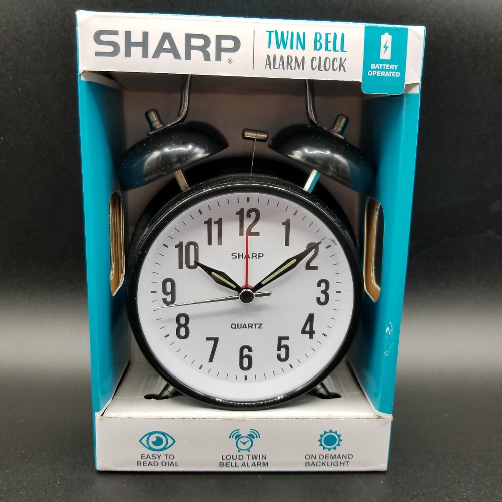 Sharp Black Twin Bell Alarm Clock  Perfect for Heavy Sleepers Loud Bell Alarm